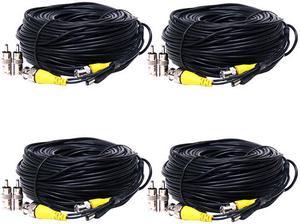 VideoSecu 4 x 50ft Video Power Extension Wire Cord Cable for CCTV DVR Security Camera Surveillance System with Free BNC RCA Adapter 1JN