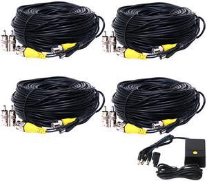 VideoSecu 4 Pack 50 feet CCTV Security Camera Video Power Extension BNC Cable DVR Wire Cord with 4CH Power Supply bp1