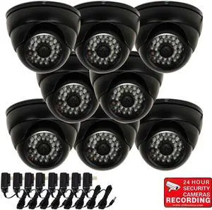 VideoSecu 8 Pack 3.6mm Wide Angle Lens Security Camera Outdoor Indoor Weatherproof IR Day Night Vision 28 LEDs Built-in 1/3" SONY Effio CCD 600TVL with 8 Power Supply WQN