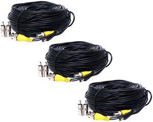 VideoSecu 3 Pack 150ft Video Power Extension Cable Wire Cord with BNC RCA Adapters for CCTV Security Camera DVR System 1YN