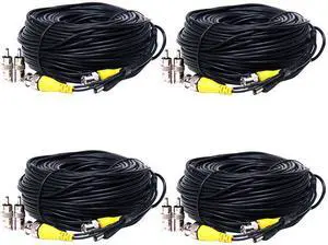 VideoSecu 4 Pack 150ft Video Power Extension Cable Wire Cord with BNC RCA Adapters for CCTV Security Camera DVR System 1OA