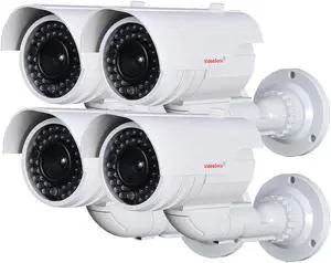 VideoSecu 4 Pack CCTV Dummy Fake Infrared LEDs Flashing Light Surveillance Security Camera with Free Decal C6B