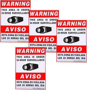 VideoSecu 4 Security Camera Video Warning Sticker Sign Decal 11.5x8.3" for Home CCTV DVR CCD Video Surveillance Camera System cp2