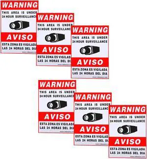 VideoSecu 6 Security Camera Video Warning Sticker Sign Decal 11.5x8.3" for Home CCTV DVR Video Surveillance Camera System CO7