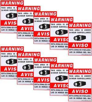 VideoSecu 10 Security Camera Video Warning Sticker Sign Decal 11.5x8.3" for Home CCTV DVR Video Surveillance Camera System CO8