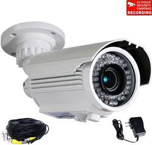 VideoSecu IR Day Night Vision Outdoor Weatherproof Security Camera Built-in 1/3 inch Sony CCD Effio 4 - 9mm Varifocal 700TVL 42 LEDs with Power Supply and Cable for CCTV DVR Surveillance System A81