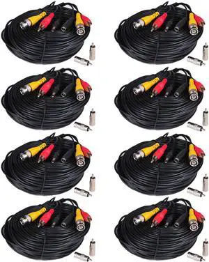 VideoSecu 8 Pack 50ft BNC RCA Cables Video Audio Power Wires for Security Cameras DVR with Bonus BNC RCA Connectors b3w