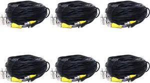 VideoSecu 6 Pack 50ft BNC RCA Video Power Wires Security Camera Extension Cables for CCTV DVR Home Surveillance System with Free Connector Adapters 1QC