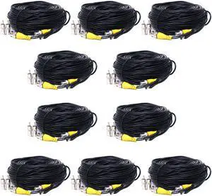 VideoSecu 10 Pack 50ft Feet Pre-made All-in-One BNC Video and Power Extension Cables with Free Connectors for CCTV Security Camera 1QD