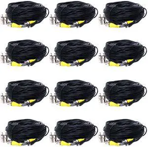 VideoSecu 12 Pack 50 Feet Video Power CCTV Security Camera Cables Wire Cord with Free BNC RCA Connectors MCH