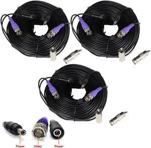 VideoSecu 3 HD Security Camera 150ft Video Power Cable Pre-made All-in-One Wire for AHD, HD-CVI, HD-TVI, 960P, 720P, 700TVL, 1000TVL, 960H Security Camera with Free BNC RCA Connectors B8L