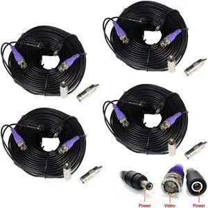 VideoSecu 4 Pack 150 Feet Video Power Extension Cable Pre-made All-in-One Wire Cord for CCTV DVR Surveillance System HD Security Camera AHD, CVI, TVI HD Analog Camera with Free BNC RCA Connectors B8O