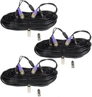 VideoSecu 3 HD Security Camera 50ft Video Power Cable Pre-made All-in-One Wire for AHD, HD-CVI, HD-TVI, 960P, 720P, 700TVL, 1000TVL, 960H Security Camera with Free BNC RCA Connectors BVE