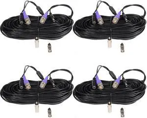 VideoSecu 4 Pack 50 Feet Video Power Extension Cable Pre-made All-in-One Wire Cord for CCTV DVR Surveillance System HD Security Camera AHD, CVI, TVI HD Analog Camera with Free BNC RCA Connectors Bui