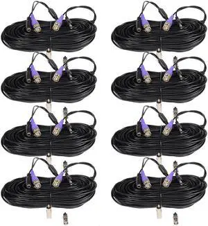 VideoSecu 8x 50ft Video Power Cable for AHD HD-CVI HD-TVI HD Analog Security Camera Surveillance with Free BNC RCA Connectors BUL