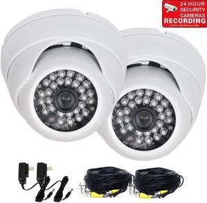 VideoSecu 2 Pack Built-in 1/3 inch SONY Effio CCD IR Day Night Outdoor Security Camera 600TVL Wide Angle View with 2 Cables and Powers BTU