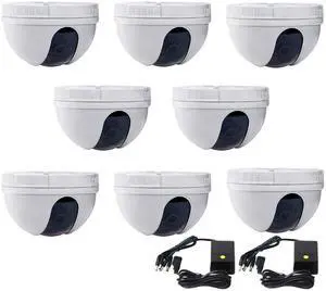 VideoSecu 8 Pack Dome Security Camera CCD Wide Angle 420TVL with 2 Pack 4 Channel Power Supply and Warning Decals for CCTV Surveillance DVR System BLW