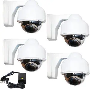 VideoSecu 4 Pack IR Day Night Vision CCD Varifocal Dome Security Cameras Outdoor Weatherproof 17 Infrared LEDs 3.5~8 mm Zoom Lens with 1 of 4 Channel Power Supply and Free Warning Stickers CCF