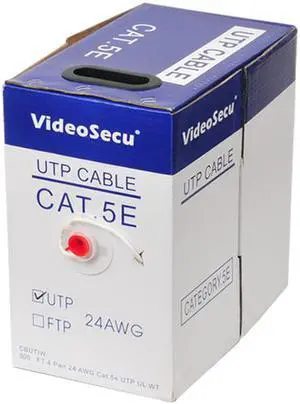 VideoSecu 1000 Feet CAT 5E Pure Copper Ethernet LAN Network Cable UTP 24 AWG Cord Wire 1RT