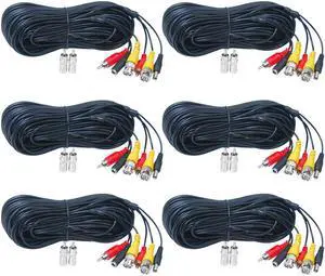 VideoSecu 6 Pack 50 Feet Security Camera Audio Video Power Extension Cable BNC RCA Connector Extension Wire Cord for CCTV Surveillance System b5s