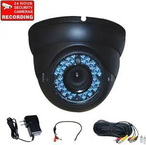 VideoSecu CCTV Vandal Proof Outdoor IR Day Night Long Range Security Camera Vari-focal 4 - 9mm Built-in 1/3 inch CCD 480 TV Lines 36 LEDs with Power Supply, Cable and Audio Microphone Af8