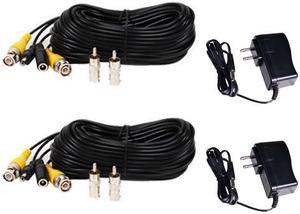 VideoSecu 2 of 50 Feet Security Camera Video Power Extension Cables with 2 of 12V DC 500mA Power Supplies for CCTV DVR Home Surveillance System MKA