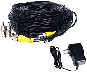 VideoSecu 150 Feet Pre-made All-in-One Video Power Extension Cable Wire Cord and 12V DC 500mA Power Supply for CCTV Surveillance Security Camera DVR System C2E