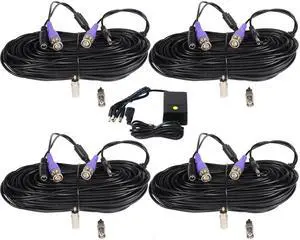 VideoSecu 4x 100 Feet Video Power Extension Cable Pre-made All-in-One Wire for DVR Surveillance System HD Security Camera AHD, CVI, TVI HD Analog Camera with 4 CH Power and Free BNC RCA Connectors CW9