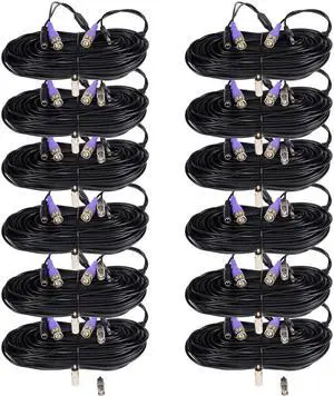 VideoSecu 12 Pack 100ft Video Power Cable for AHD HD-CVI HD-TVI HD Analog Security Camera Surveillance with Free BNC RCA Connectors CKW