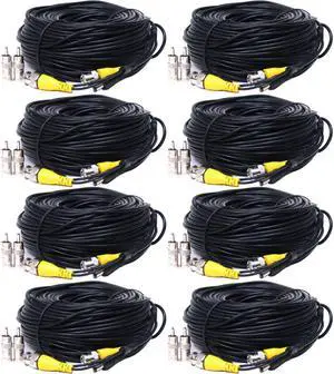 VideoSecu 8 Pack BNC CCTV Video Power Cables 150ft CCD Home Security Camera DVR Wires Cords with bonus Adaptors b6p