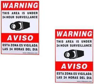 VideoSecu 2 Security Camera Video Warning Sticker Sign Decal 11.5x8.3" for Home CCTV DVR CCD Video Surveillance Camera System WO9