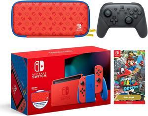 2021 New Nintendo Switch Mario Red  Blue Limited Edition  With Nintendo Pro Controller Super Mario Odyssey Mario Iconography Carrying Case and Screen Protector