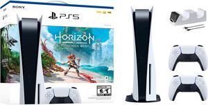 PlayStation 5 Disc Edition Horizon Forbidden West Bundle with Two DualSense Controllers and Mytrix Dual Controller Charger