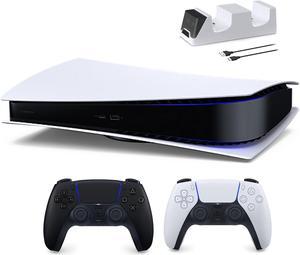 PlayStation 5 Digital Edition with Two Controllers White and Midnight Black DualSense and Mytrix Dual Controller Charger