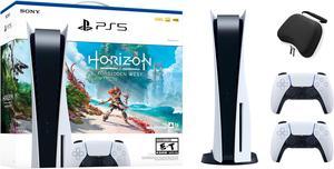 PlayStation 5 Disc Edition Horizon Forbidden West Bundle with Two DualSense Controllers and Mytrix Hard Shell Protective Controller Case