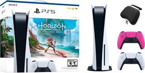 PlayStation 5 Disc Edition Horizon Forbidden West Bundle with Two Controllers White and Nova Pink DualSense and Mytrix Hard Shell Protective Controller Case