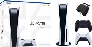 PlayStation 5 Disc Edition with Two Controllers White and Midnight Black DualSense and Mytrix Hard Shell Protective Controller Case