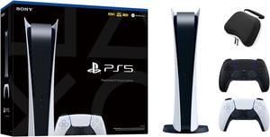 PlayStation 5 Digital Edition with Two Controllers White and Midnight Black DualSense and Mytrix Hard Shell Protective Controller Case