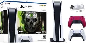 PlayStation 5 Disc Edition Call of Duty Modern Warfare II Bundle with Two Controllers White and Cosmic Red DualSense and Mytrix Dual Controller Charger