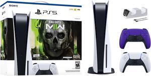 PlayStation 5 Disc Edition Call of Duty Modern Warfare II Bundle with Two Controllers White and Galactic Purple DualSense and Mytrix Dual Controller Charger