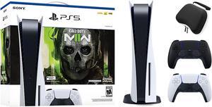 PlayStation 5 Disc Edition Call of Duty Modern Warfare II Bundle with Two Controllers White and Midnight Black DualSense and Mytrix Hard Shell Protective Controller Case
