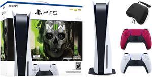 PlayStation 5 Disc Edition Call of Duty Modern Warfare II Bundle with Two Controllers White and Cosmic Red DualSense and Mytrix Hard Shell Protective Controller Case