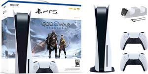 PlayStation 5 Disc Edition God of War Ragnarok Bundle with Two DualSense Controllers and Mytrix Dual Controller Charger