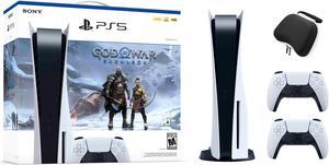 PlayStation 5 Disc Edition God of War Ragnarok Bundle with Two DualSense Controllers and Mytrix Hard Shell Protective Controller Case