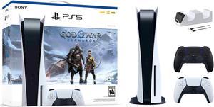 PlayStation 5 Disc Edition God of War Ragnarok Bundle with Two Controllers White and Midnight Black DualSense and Mytrix Dual Controller Charger