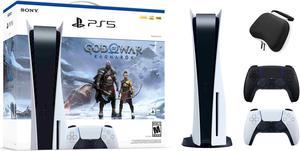 PlayStation 5 Disc Edition God of War Ragnarok Bundle with Two Controllers White and Midnight Black DualSense and Mytrix Hard Shell Protective Controller Case