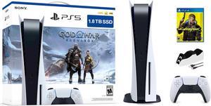 PlayStation 5 Upgraded 1.8TB Disc Edition God of War Ragnarok Bundle with Cyberpunk 2077 and Mytrix Controller Charger