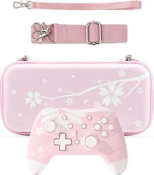 Mytrix Sakura Cherry Pink Wireless Switch Pro Controller and Cherry Switch Travel Case Bundle for Nintendo Switch, Newest Switch OLED, Switch Lite