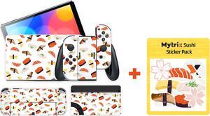 Mytrix Full Body Sushi Skin Set & 10P Sushi Sticker Pack for OLED Nintendo Switch, Decal Wrap Cover, For NS OLED Console Faceplate Dock Grip And JoyCon - Sushi Skin Set & 10 Pcs Sticker