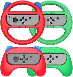Mytrix Racing Steering Wheels Hand Grips Accessories For Nintendo Switch Joy Con with Kawaii Cat Ears - Red and Green 4 Pcs
